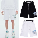 Amiri Classic Letter Flower Printed Sports Pants Unisex Drawstring Casual Loose Shorts