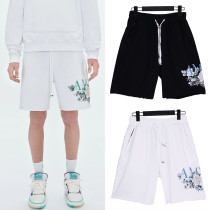 Amiri Classic Letter Flower Printed Sports Pants Unisex Drawstring Casual Loose Shorts