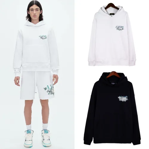Amiri Floral Logo Printed Hoodie Unisex Fashion Cotton Sweatshirt