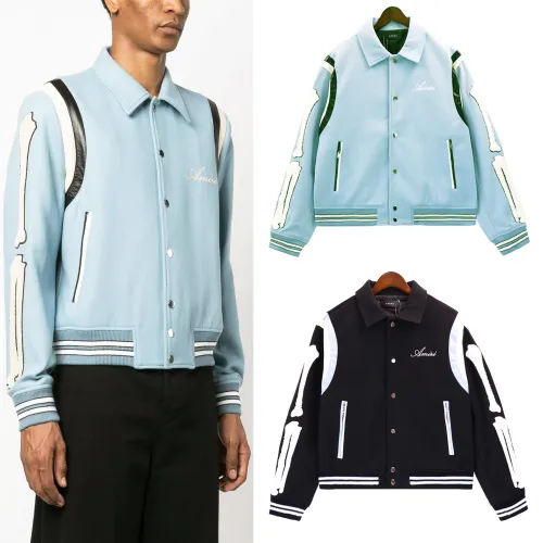 Amiri Logo Bone Decal Jacket Unisex Fashion Woolen Coat