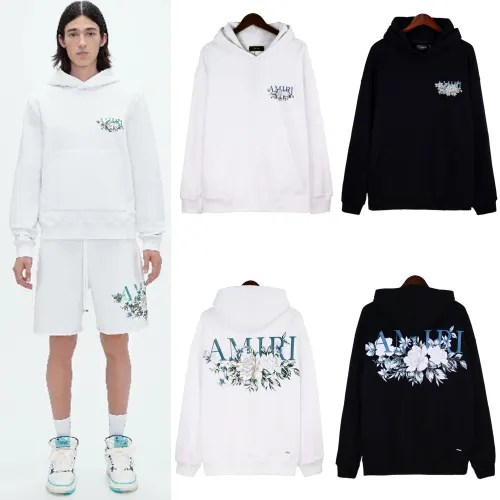 Amiri Floral Logo Printed Hoodie Unisex Fashion Cotton Sweatshirt