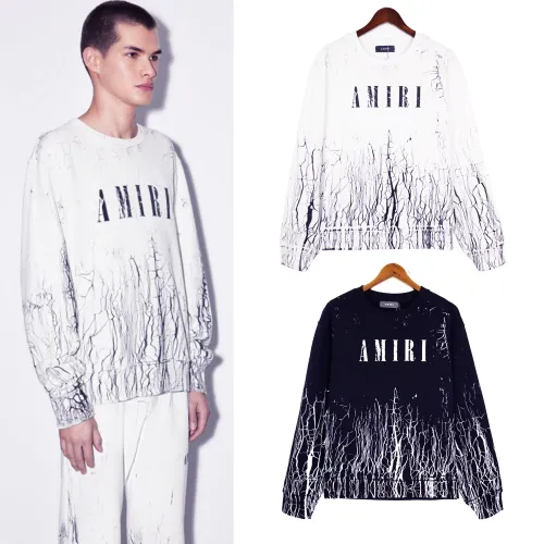 Amiri Crack Logo Printed Sweatshirt Fashion Round Neck Casual Pullover Long Sleeves