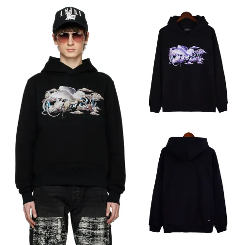 Amiri Pegasus Logo Printed Hoodie Unisex Fashion Cotton Sweatshirt
