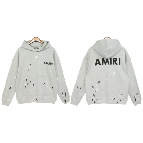Amiri Speckled Vintage Letter Printed Hoodie Unisex Fashion Casual Sportswear