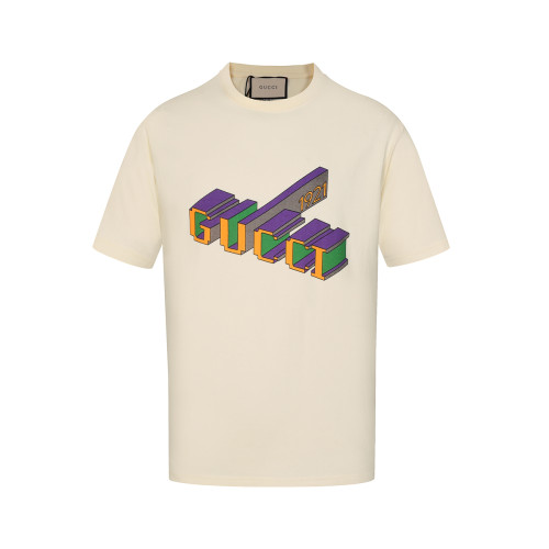 Gucci Fashion 3D Logo Pattern Print Short Sleeve Unisex Casual Cotton T-Shirts