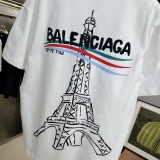 Balenciaga Paris Tower Pattern Letter Foam Print T-Shirts Unisex Casual Cotton Short Sleeve