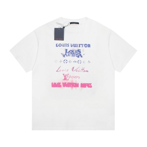 Louis Vuitton Logo Letter Short Sleeve Unisex Casual Cotton T-Shirts