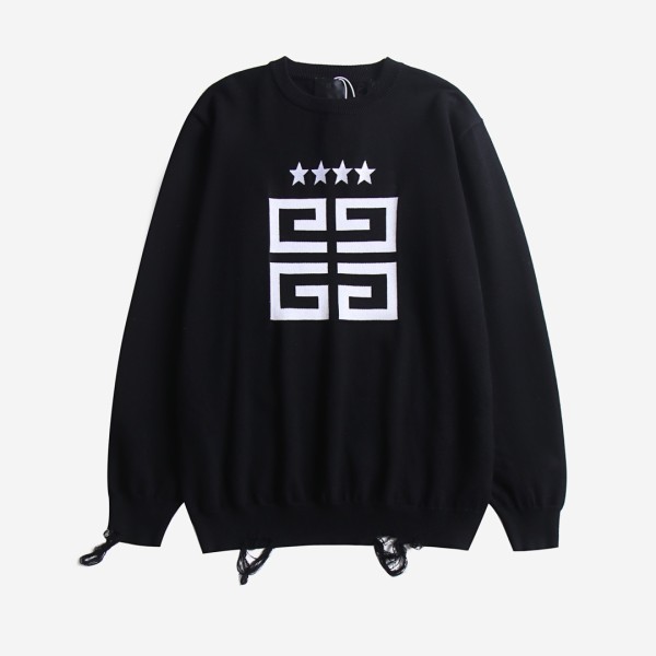 Givenchy Star Embroidered Letter Logo Round Neck Sweater