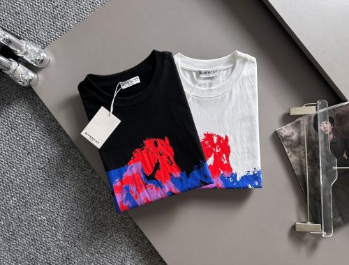 Givenchy Red Blue Colorful Warhorse Print T-shirt Couple Casual Loose Short Sleeve