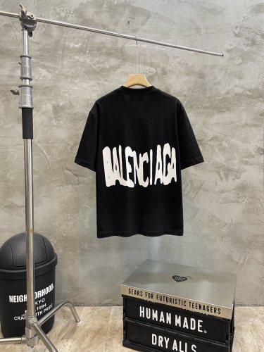 Gucci x Balenciaga Inkjet Logo Printing Short Sleeves Unisex Casual Cotton T-Shirts