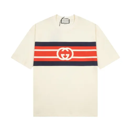 Gucci Double G Stripe Printed T-shirt Unisex Casual Cotton Short Sleeves