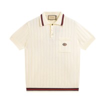 Gucci Chest Pocket Striped Knitted POLOG Home Lapel Short Sleeve