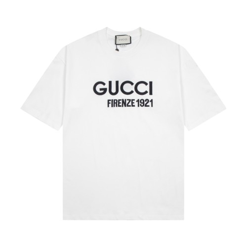 Gucci Logo Embroidered Round Neck T-shirt Unisex Casual Cotton Short Sleeves