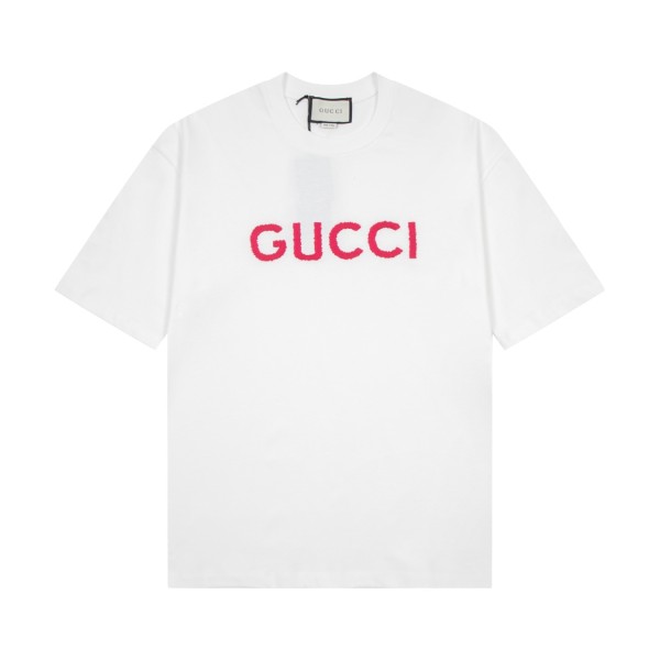 Gucci Pink Logo Print T-shirt Unisex Casual Cotton Short Sleeves