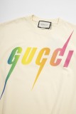 Gucci Lightning Rainbow Gradient Letter Print Short sleeved Unisex Casual Loose T-shirt