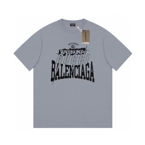 Gucci x Balenciaga Logo Print Short Sleeves Unisex Casual Cotton T-Shirts Multicolor