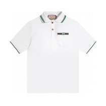 Gucci Double G Embroidered Polo Shirt Couple Green Stripe Academy Style Short Sleeve
