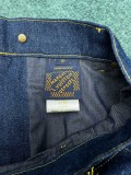 Louis Vuitton Classic Men LV Blason Embroidery Depiction Pattern Casual Denim Shorts