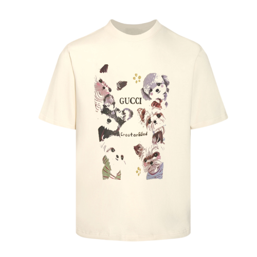 Gucci Fashion Dog Printed Short Sleeved Couple Loose Round Neck T-shirt