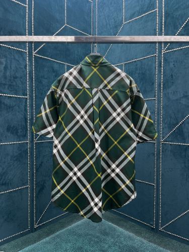 Burberry Checkered Cotton Twill Fabric Short Sleeve Men Equestrian Knight Logo Embroidery Shirts