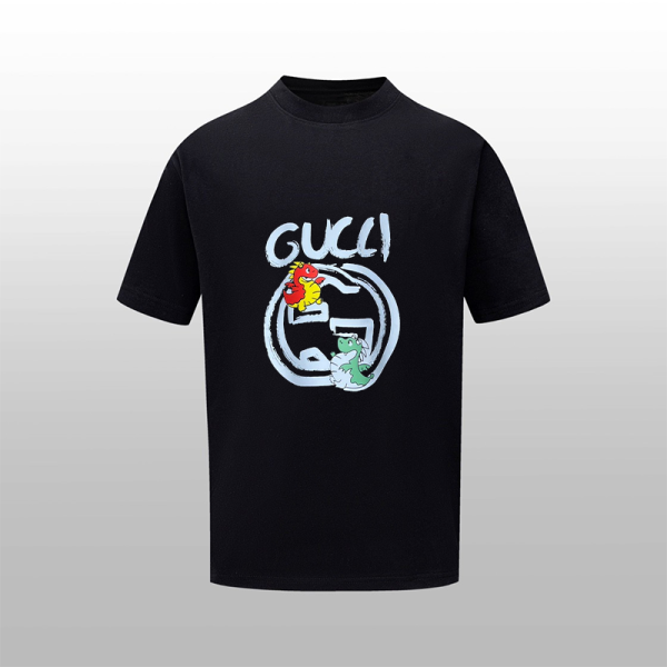 Gucci Dinosaur Logo Printed Short Sleeved Couple Loose Round Neck T-shirt
