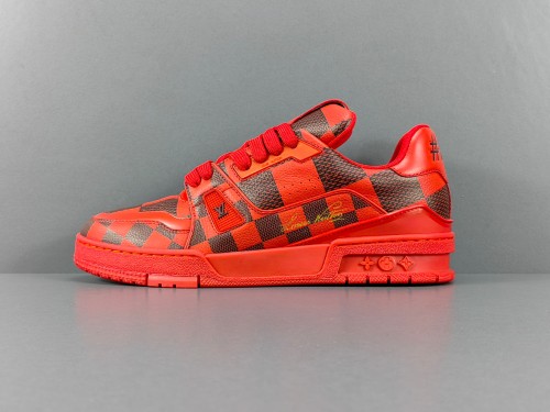 Louis Vuitton Trainer Fashion Low Casual Board Shoes Men Checker Rendering Sneakers Red