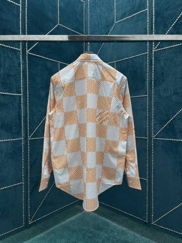 Louis Vuitton Damier Pattern Long Sleeve Shirt Men Fashion Marque L.Vuitton Déposée Logo Shirt Coats