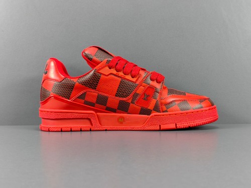 Louis Vuitton Trainer Fashion Low Casual Board Shoes Men Checker Rendering Sneakers Red