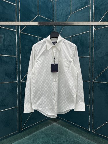 Louis Vuitton Wavy Damier Pattern Long Sleeve Shirt Men Fashion Cotton Silk Elegant Shirt Coats
