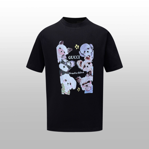Gucci Fashion Dog Printed Short Sleeved Couple Loose Round Neck T-shirt