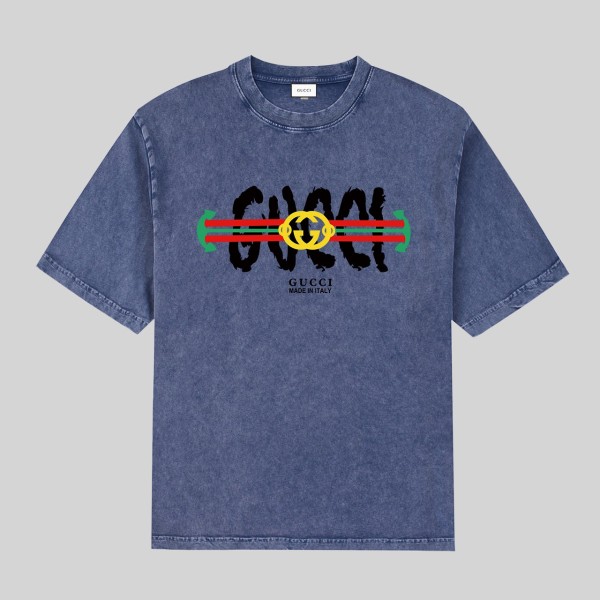 Gucci Wash Graffiti Logo Print T-shirt Unisex Casual Cotton Short Sleeves