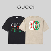 Gucci Wash Logo Print T-shirt Couple Casual Cotton Short Sleeves