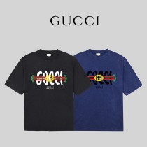 Gucci High Street Wash Print T-shirt Couple Casual Cotton Short Sleeves