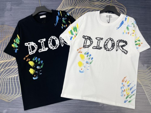 Dior New Graffiti Logo Print T-shirt Unisex Casual Loose Short Sleeve