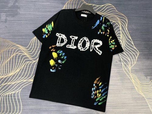 Dior New Graffiti Logo Print T-shirt Unisex Casual Loose Short Sleeve