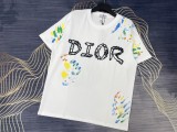 Dior New Graffiti Logo Print T-shirt Unisex Casual Loose Short Sleeve