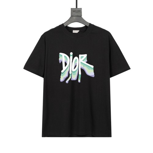 Dior Colorful Dissolved Logo Print T-shirt Unisex Fashion Loose Short Sleeves