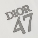 Dior 47 Leather Embroidered T-shirt Unisex Casual Loose Short Sleeves