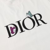 Dior Butterfly Embroidered T-shirt Couple Casual Loose Short Sleeves
