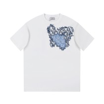 Dior Classic Fantasy Love Old Flower Print Letter Logo T-shirt Couple Casual Short Sleeve