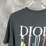 Dior High Street Graffiti Logo Print T-shirt Unisex Cotton Casual Short Sleeves