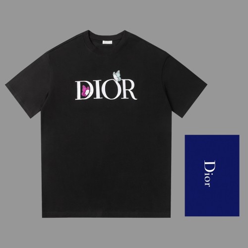 Dior Butterfly Embroidered T-shirt Couple Casual Loose Short Sleeves