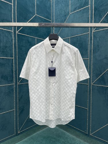 Louis Vuitton Classic Wavy Damier Print Short Sleeve Shirts Unisex Simple Silk Button Tops