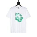 Dior Green Logo Print T-shirt Couple Fashion Cotton Short Sleeves