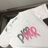 Dior Fashion Contrast Logo Print T-shirt Unisex Casual Oversize Short Sleeves