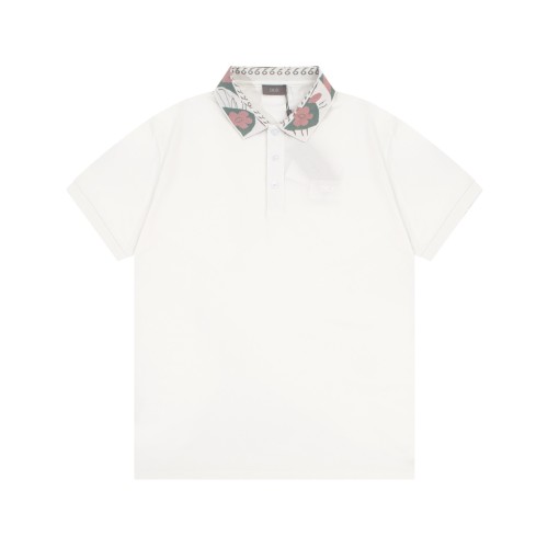 Dior CD Letter Embroidered Colorful Collar Polo Shirt Black White