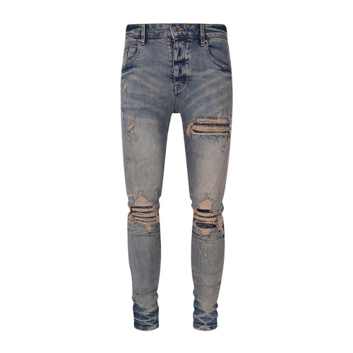 Amiri Vintage Washed Jeans Diatressed Patches Slim Pants