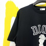 Dior Velvet Bobby Embroidered Loose T-shirt Couple Fashion Round Neck Short Sleeve