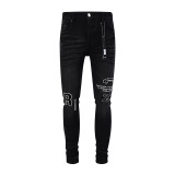 Amiri New Fashion Letter Logo Jeans Street Casual Slim Pants Black