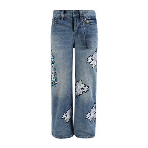 Amiri New Fashion Embroidered Jeans Unisex Casual Straight Leg Pants